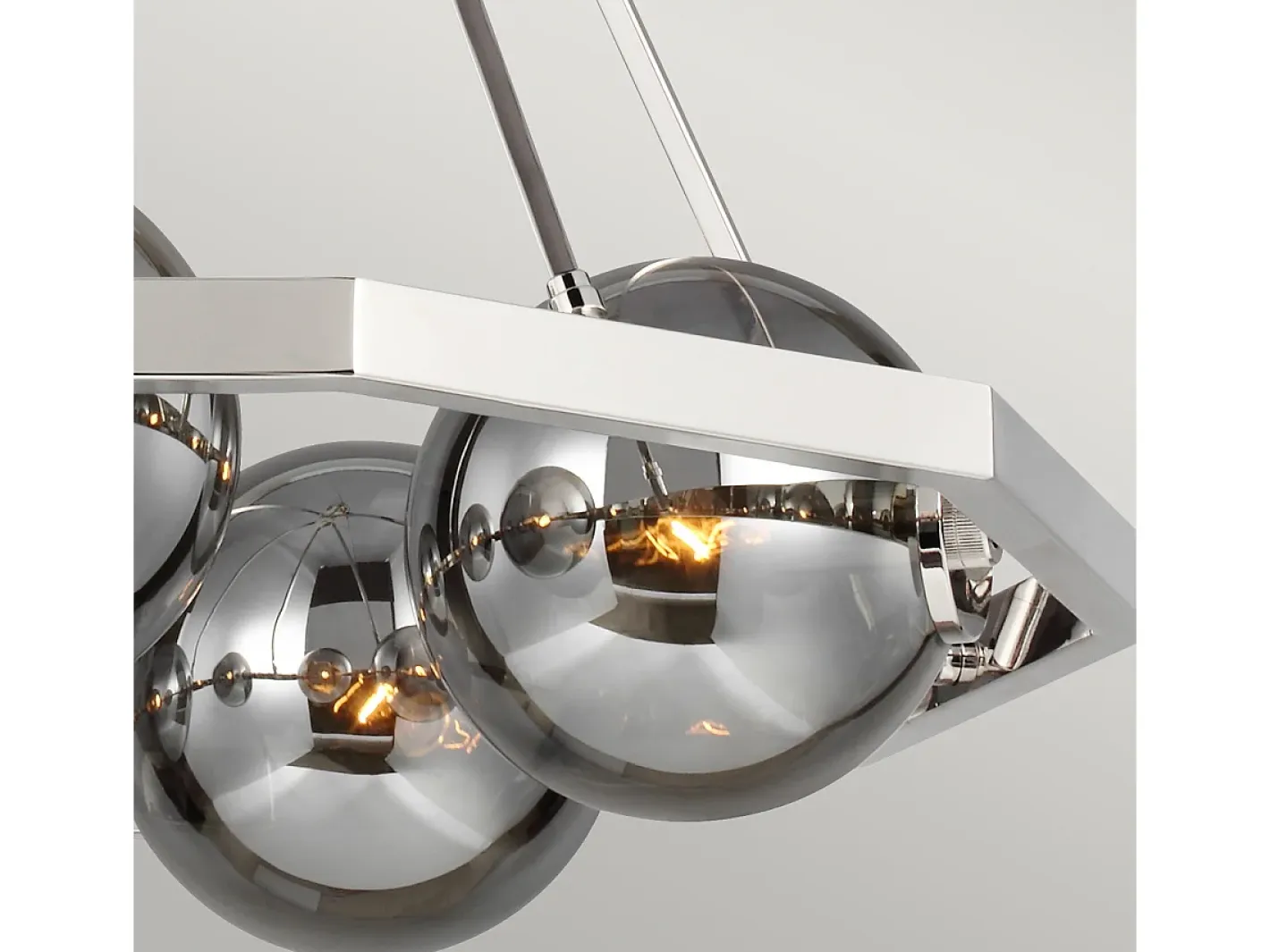 Lámpara Suspendida-Lampadario Contemporaneo Harper Acciaio Nichel Lucido Vetro 5 Luci E14 Gris