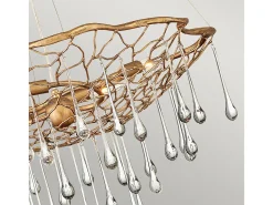 Clearance Lampadario Contemporaneo Laguna Acciaio Oro Brunito Vetro 4 Luci E14 Dorado