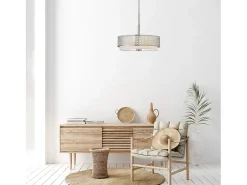 Discount Lampadario Contemporaneo Jules Acciaio Nichel Spazzolato Tessuto 3 Luci E27 Marru00f3n