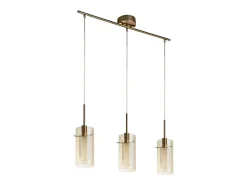 Lámpara Suspendida-Lampadario Contemporaneo Duetto 3 Acciaio Ottone Vetro 3 Luci E14 Dorado