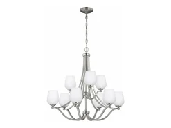 Best Lampadario Contemporaneo Vintner Acciaio Nichel Satinato Vetro 9 Luci E27 Marru00f3n