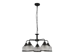 Lampadario Contemporaneo Highworth Acciaio Nero Vetro Trasparente 5 Luci E27 Negro Clearance