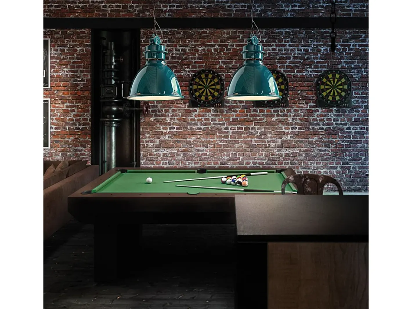 Ferroluce Lámpara Suspendida-Lampadario Industrial Ferro E Ceramica Vintage 1 Luce E27 50Cm Verde