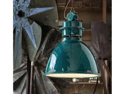 Ferroluce Lámpara Suspendida-Lampadario Industrial Ferro E Ceramica Vintage 1 Luce E27 50Cm Verde