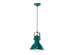 Ferroluce Lámpara Suspendida-Lampadario Industrial Ferro E Ceramica Vintage 1 Luce E27 23Cm Verde