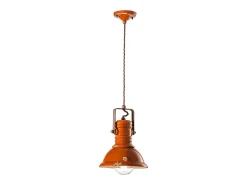 Ferroluce Lampadario Industrial Ferro E Ceramica Vintage Arancio 1 Luce E27 23Cm Naranja Clearance