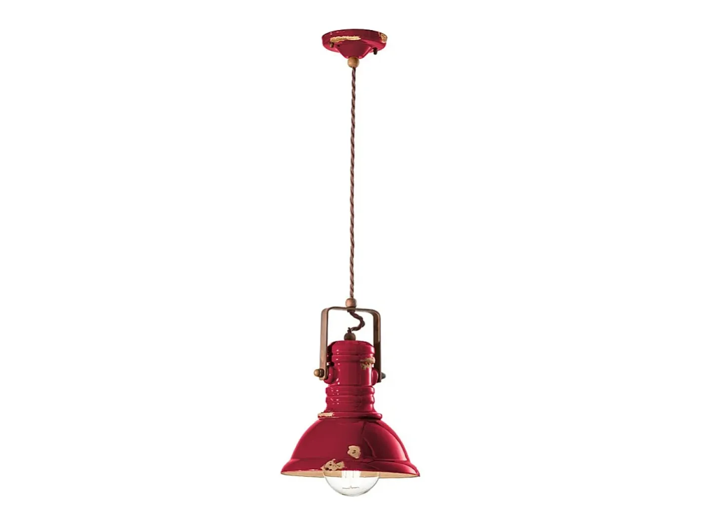 Discount Ferroluce Lampadario Industrial Ferro E Ceramica Vintage Bordeaux 1 Luce E27 23Cm Granate