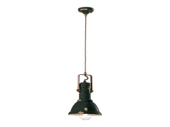 Ferroluce Lámpara Suspendida-Lampadario Industrial Ferro E Ceramica Vintage Nero 1 Luce E27 23Cm Negro