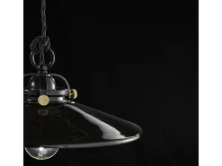 Ferroluce Lámpara Suspendida-Lampadario Industrial Minimal B&W Metallo Smaltato Nero 1 Luce E27 42Cm Negro