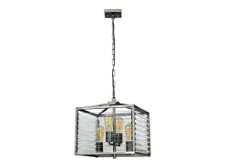Online Lampadario Industrial Nordico Louvre Acciaio Canna Di Fucile Vetro 4 Luci E27 Gris