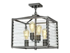 Online Lampadario Industrial Nordico Louvre Acciaio Canna Di Fucile Vetro 4 Luci E27 Gris