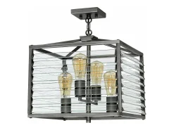 Online Lampadario Industrial Nordico Louvre Acciaio Canna Di Fucile Vetro 4 Luci E27 Gris