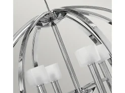 Lampadario Industrial Nordico Mondo Acciaio Cromo Lucido Vetro 8 Luci G9 3 Led Gris New