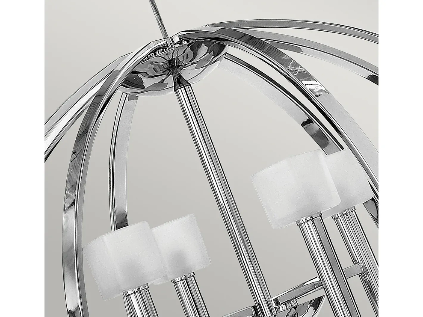 Lampadario Industrial Nordico Mondo Acciaio Cromo Lucido Vetro 8 Luci G9 3 Led Gris New