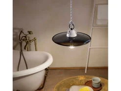 Discount Ferroluce Lampadario Industrial Potenza Ferro E Ceramica Nero Diam. 25Cm 1 Luce E27 Negro