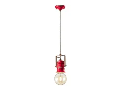 Ferroluce Lámpara Suspendida-Lampadario Industrial Urban Ferro E Ceramica Vintage Rosso 1 Luce E27 19Cm Rojo