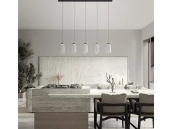Lámpara Suspendida-Lampadario Lineare Contemporaneo Hunter Alluminio Nero Vetro 5 Luci Led 5W 3000K Negro