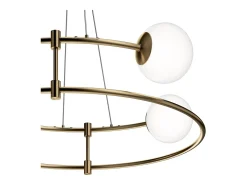New Maytoni Lampadario Minimal Balance In Metallo Oro 4 Luci E Diffusori Sferici Bianchi Dorado