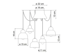 Ferroluce Lampadario Mix Vintage Decò Berimbau Ceramica 3 Luci E27 Multicolor