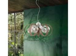 Lampadario Moderno 5 Luci Cerchi Ferro Bianco e Tortora Serie Bolla Topo Sale