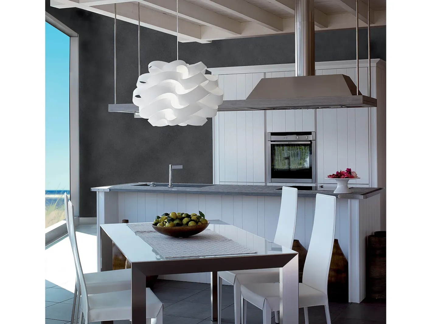 Lampadario Moderno Cloud Polilux ® Bianco E Metallo Cromo 2 Luci E27 Blanco Outlet