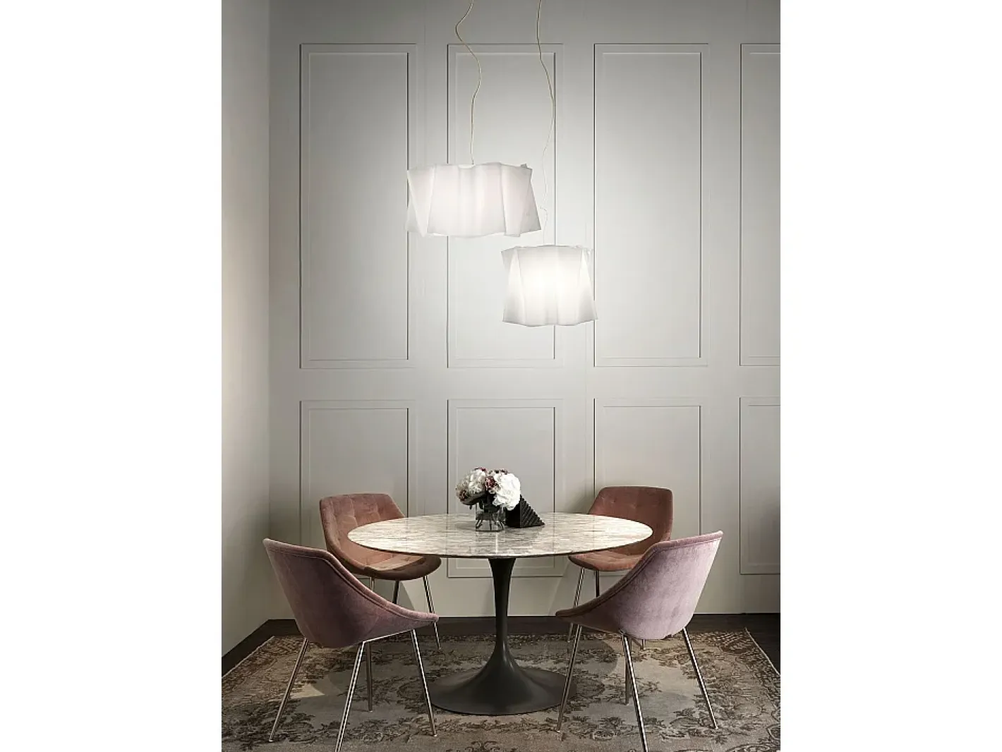 Discount Lampadario Moderno Folio Polilux ® Bianco E Metallo Cromo 5 Luci E27 Blanco
