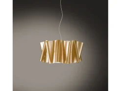Lámpara Suspendida-Lampadario Moderno Folio Polilux ® New Gold E Metallo Cromo 3 Luci E27 Dorado