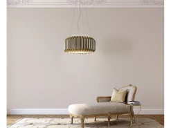 Lámpara Suspendida-Lampadario Moderno Louise Polilux ® New Gold E Metallo Cromo 5 Luci E27 Dorado