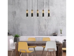 Discount Lampadario Moderno Merrygold Acciaio Nero Ambra 5 Luci Gu10 Negro