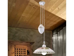 Ferroluce Lámpara Suspendida-Lampadario Saliscendi Classico Napoli Ceramica E Ottone Satinato 1 Luce E27 Verde