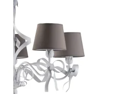 Lámpara Suspendida-Lampadario Shabby Chic Lucy Bianco 5 Luci Paralumi Tortora BeLight Topo
