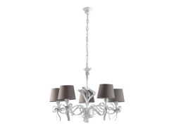 Lámpara Suspendida-Lampadario Shabby Chic Lucy Bianco 5 Luci Paralumi Tortora BeLight Topo