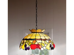Lámpara Suspendida-Lampadario Stile Tiffany Vetro 3 Luci E27 Multicolor