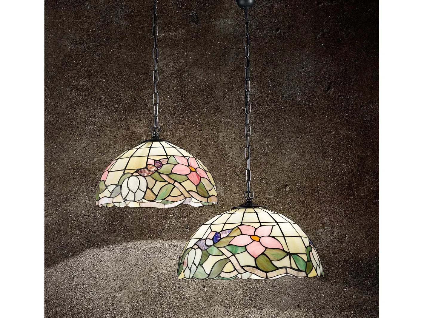 Lampadario Tiffany Vetro Scuro 3 Luci E27 Multicolor New