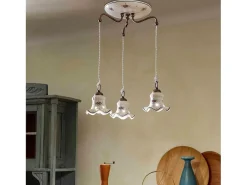 Ferroluce Lámpara Suspendida-Lampadario Tondo Classico Chieti Metallo E Ceramica Nero Sfumato Rame 3 Luci E14 Negro