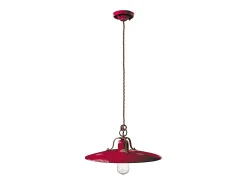 Ferroluce Lámpara Suspendida-Lampadario Vintage Country Ferro E Ceramica Bordeaux 1 Luce E27 Granate