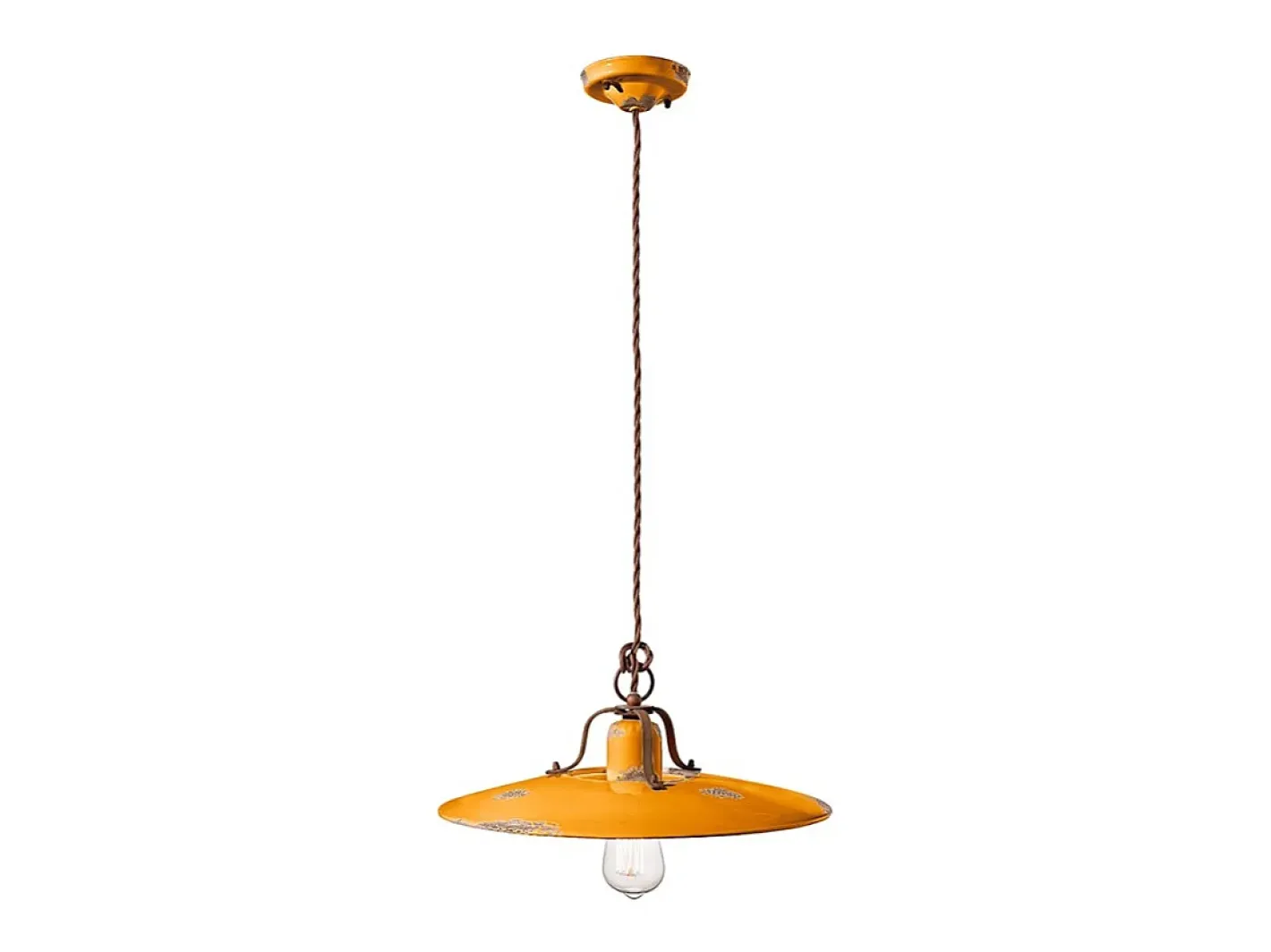 Discount Ferroluce Lampadario Vintage Country Ferro E Ceramica Giallo 1 Luce E27 Amarillo