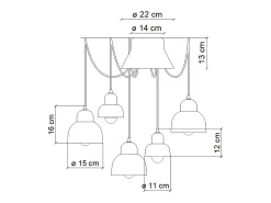 Ferroluce Lampadario Vintage Decò Berimbau Ceramica 3 Luci E27 Multicolor New