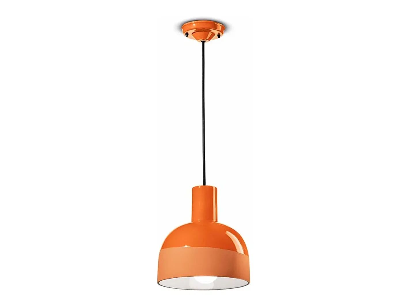 Ferroluce Lámpara Suspendida-Lampadario Vintage Decò Caxixi Ceramica Arancio Pesca 1 Luce E27 Naranja