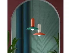 Ferroluce Lampadario Vintage Decò Pau Ceramica Turchese E Arancio Pokè 1 Luce E27 Naranja Hot