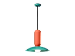 Ferroluce Lampadario Vintage Decò Pau Ceramica Turchese E Arancio Pokè 1 Luce E27 Naranja Hot