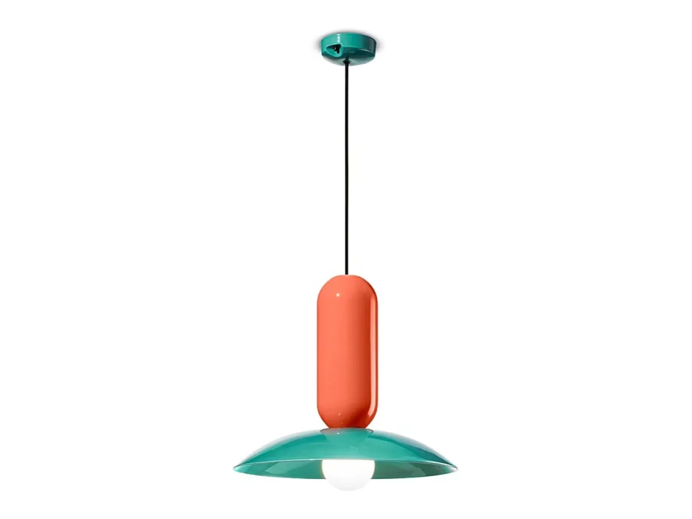 Ferroluce Lampadario Vintage Decò Pau Ceramica Turchese E Arancio Pokè 1 Luce E27 Naranja Hot
