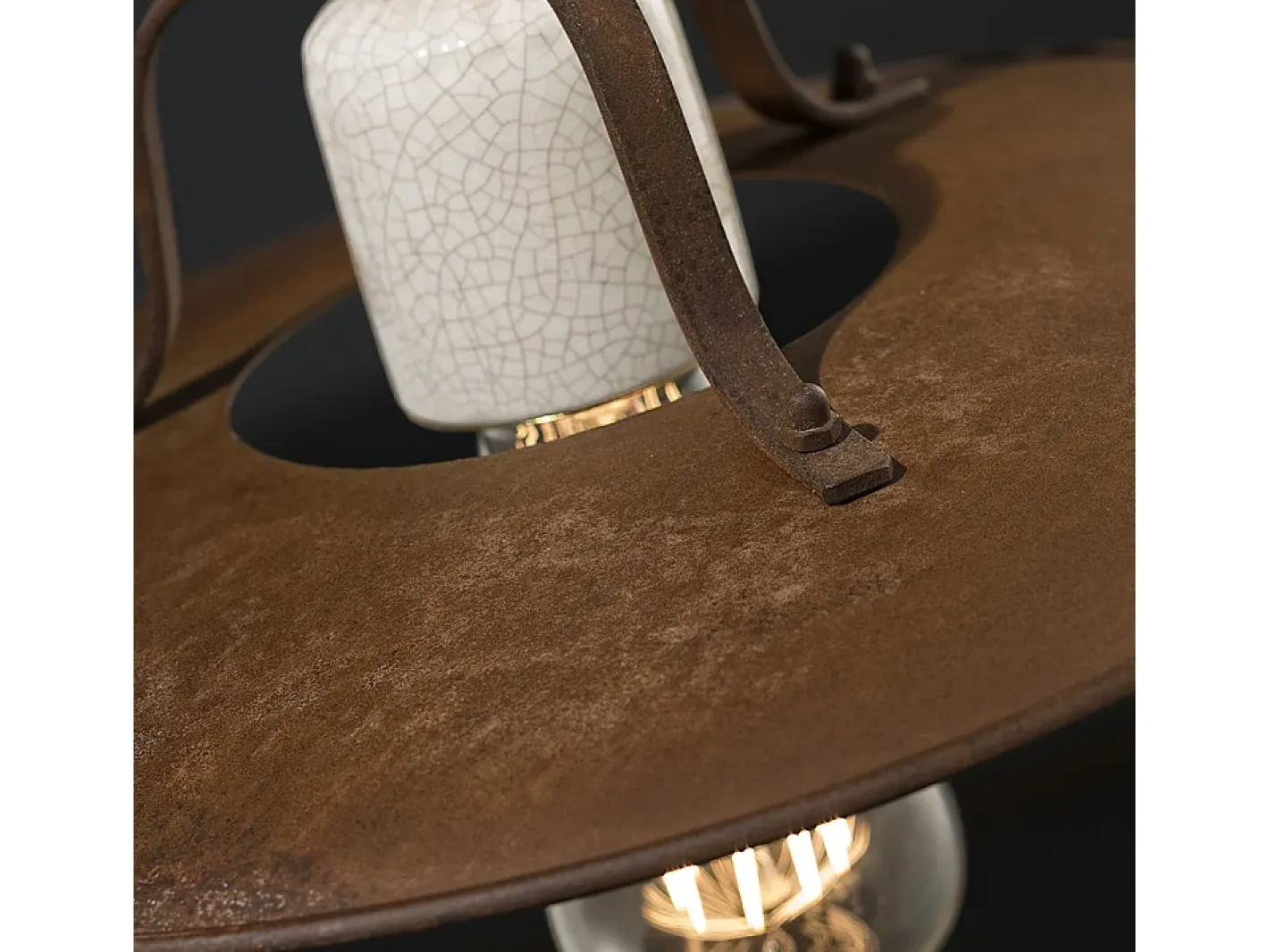 Ferroluce Lampadario Vintage Grunge Ferro E Ceramica Craquele' 1 Luce E27 30Cm Marru00f3n chocolate Clearance