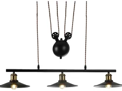 New AKUNADECOR Lampara Lineal Con Poleas Modelo Triguero De 3 Luces Negro