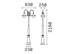 Ideal Lux Lampione Esterno Rustico-Country Cima Alluminio Antracite 2 Luci E27 Blanco Discount