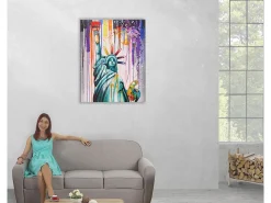 MCW Cuadro-Óleo Estatua de la Libertad pintado a mano Multicolor