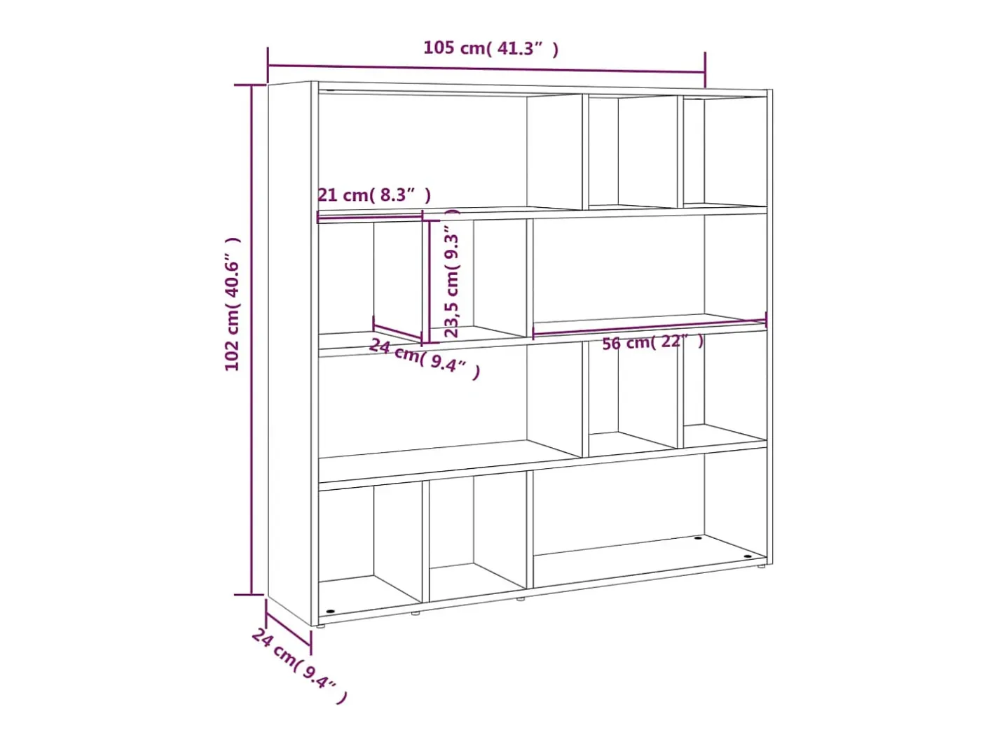 Librería/separador de ambientes Sonoma 105x24x102 cm Gris