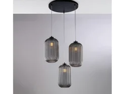 Lámpara colgante Ankara negra con cristal espejo rayado y cables orientables, 3 luces Gris Outlet