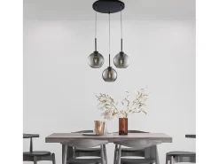 Lámpara colgante Ankara negra con cristal espejo rayado y cables orientables, 3 luces Gris Outlet
