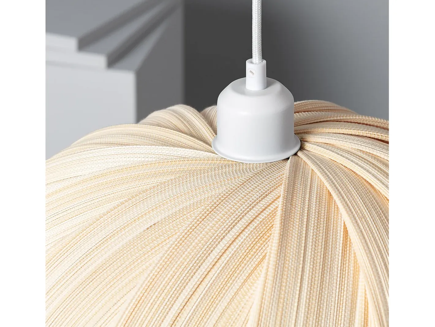 New Ledkia Lámpara Colgante Bambú Korowai Textil Blanco Multicolor